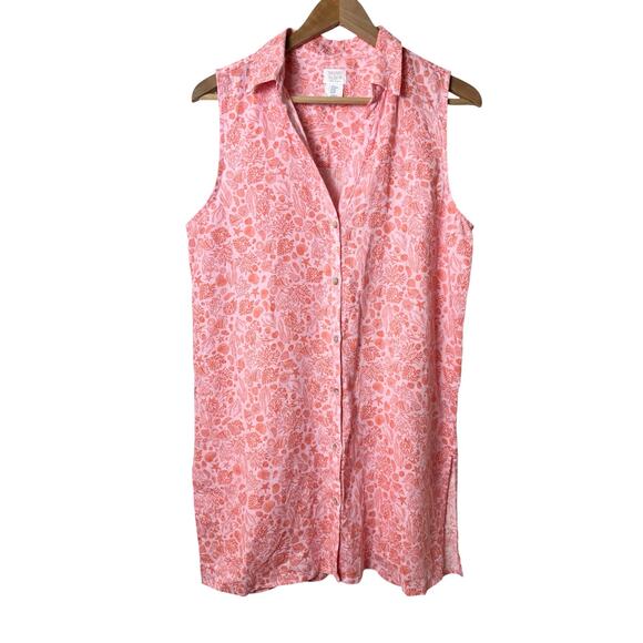 Sigrid Olsen Sleeveless Button-Up Peach / Pink Linen Dress Tunic Top Size M - Picture 2 of 6